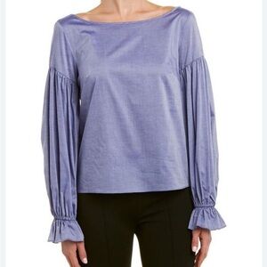 NWT Milly 100% Cotton Boat‎ Neck Linda Blouse Top Denim Blue Chambray